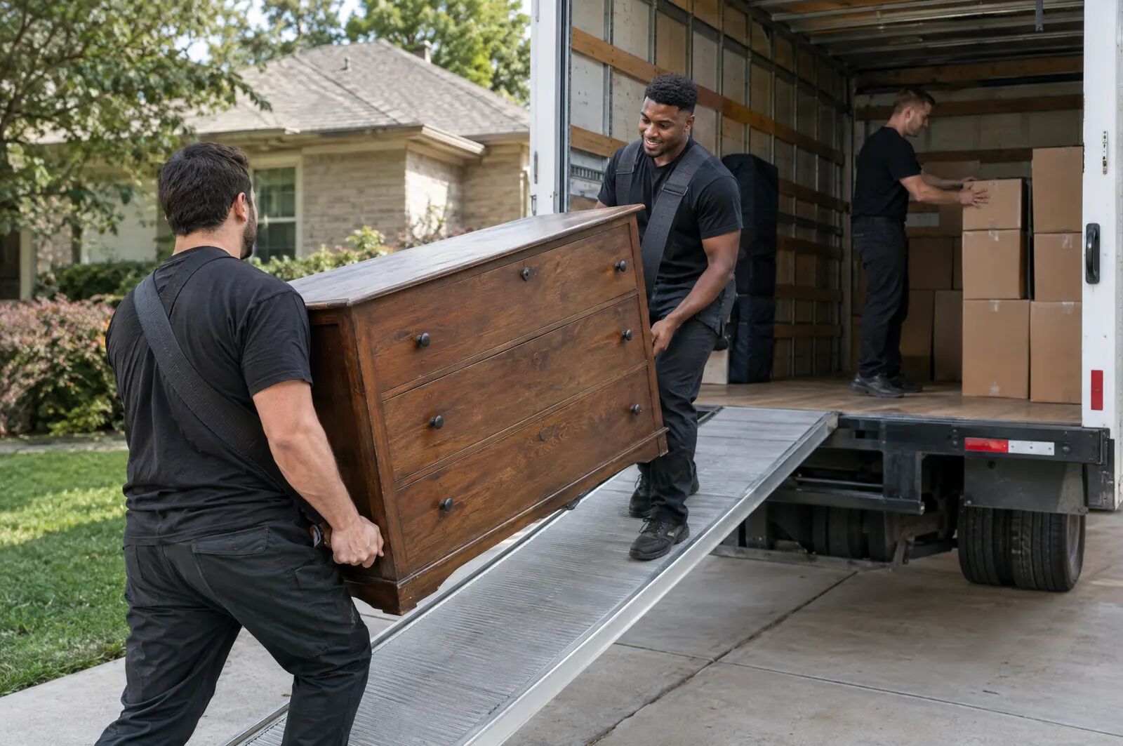 Hourly movers loading a rental truck